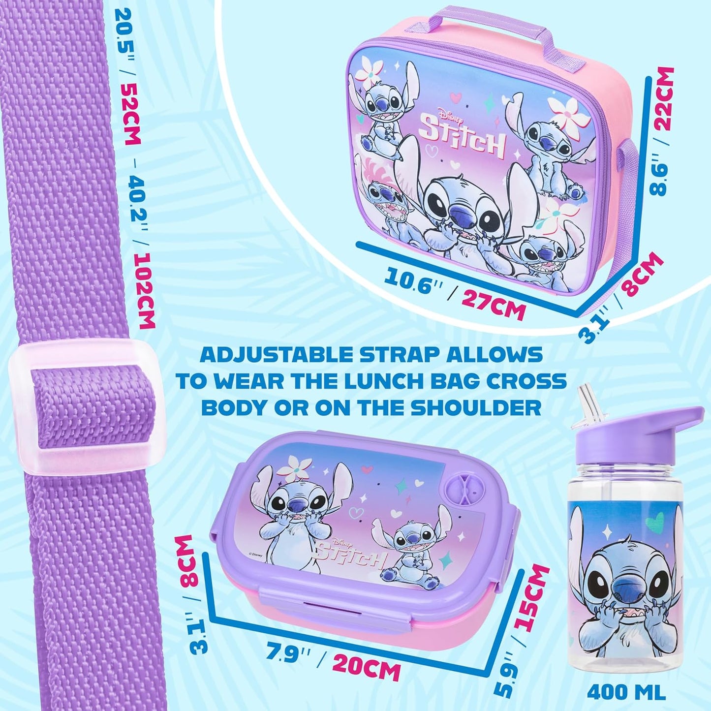 Juego combinado lonchera + botella + caja de aperitivos