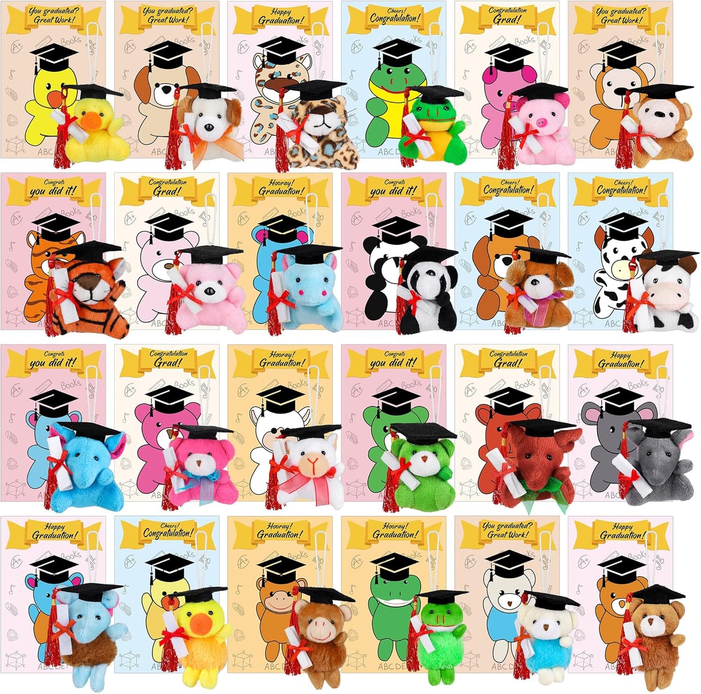 Juego de 24 mini animales de peluche de graduación