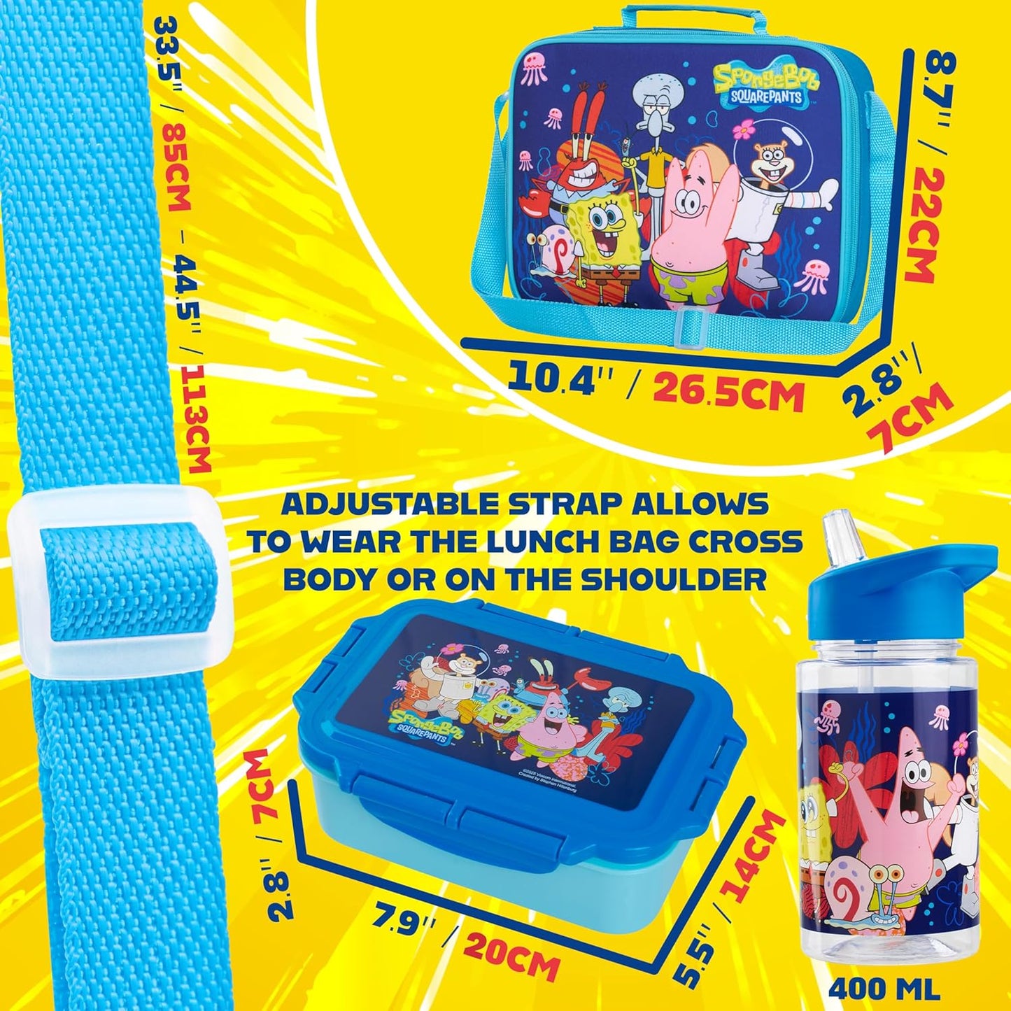 Juego combinado lonchera + botella + caja de aperitivos