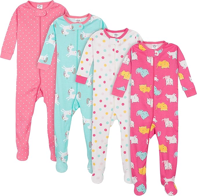 Gerber Pijama con pies para bebé niña, paquete de 4