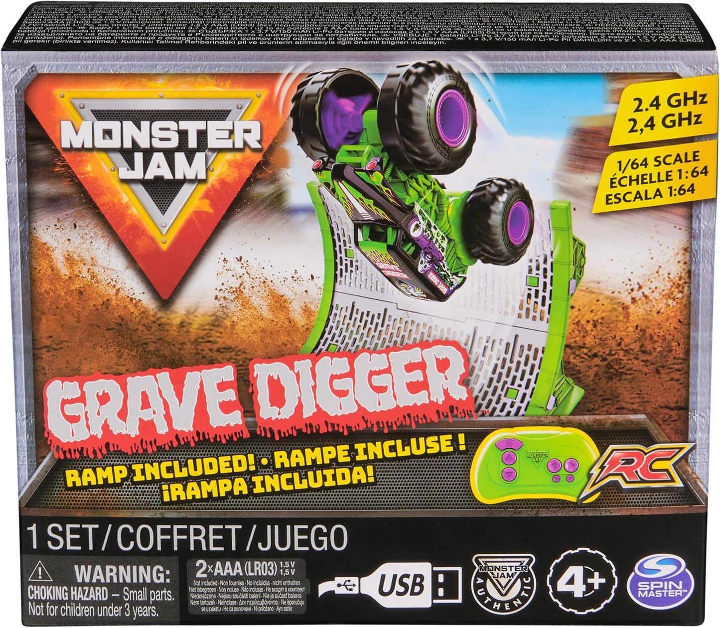 Monster Jam, Camión monstruo oficial de Grave Digger a control remoto con rampa