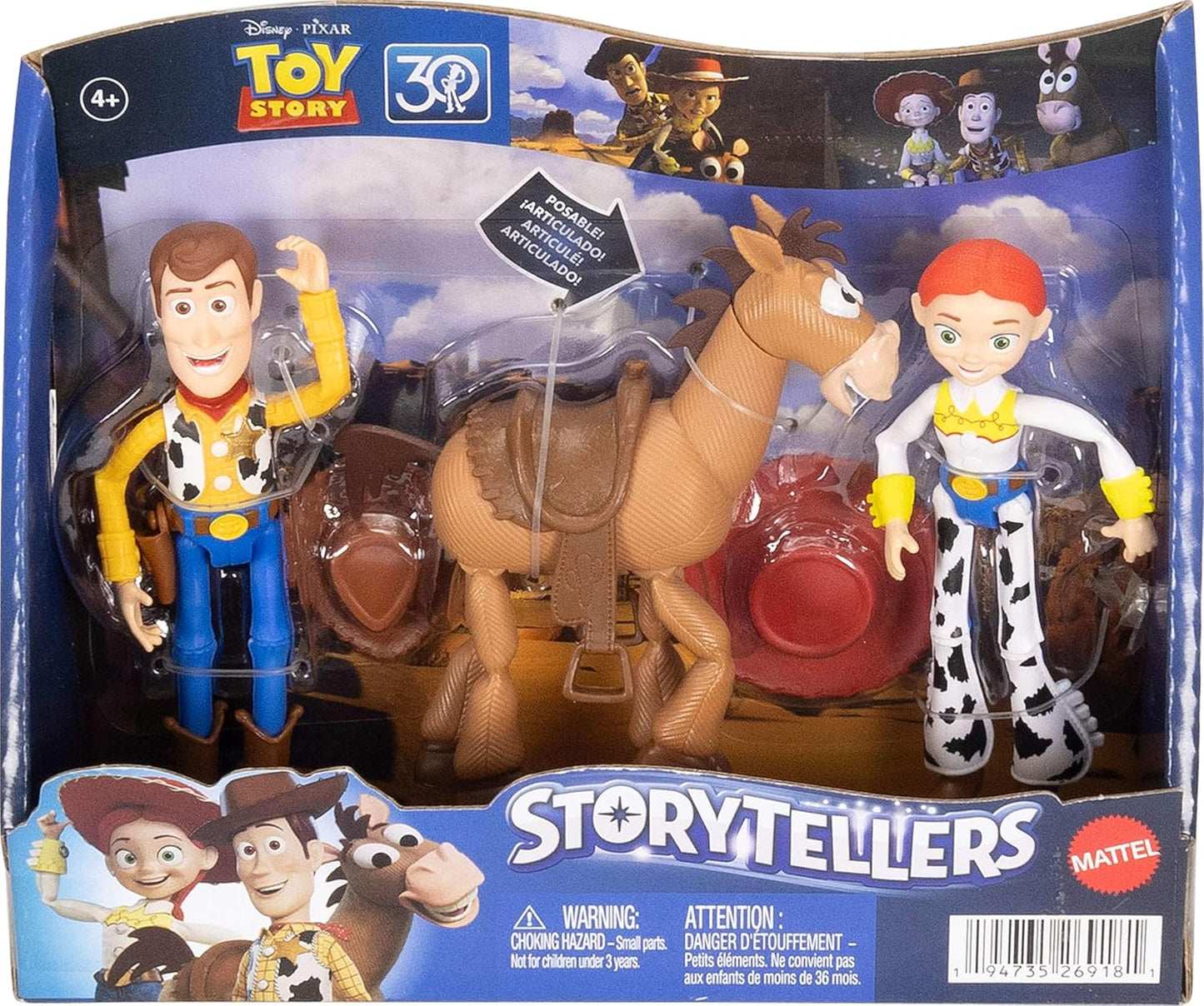 Paquete de 3 figuras de Woody, Jessie y Bullseye, figuras auténticas de 4 pulgadas