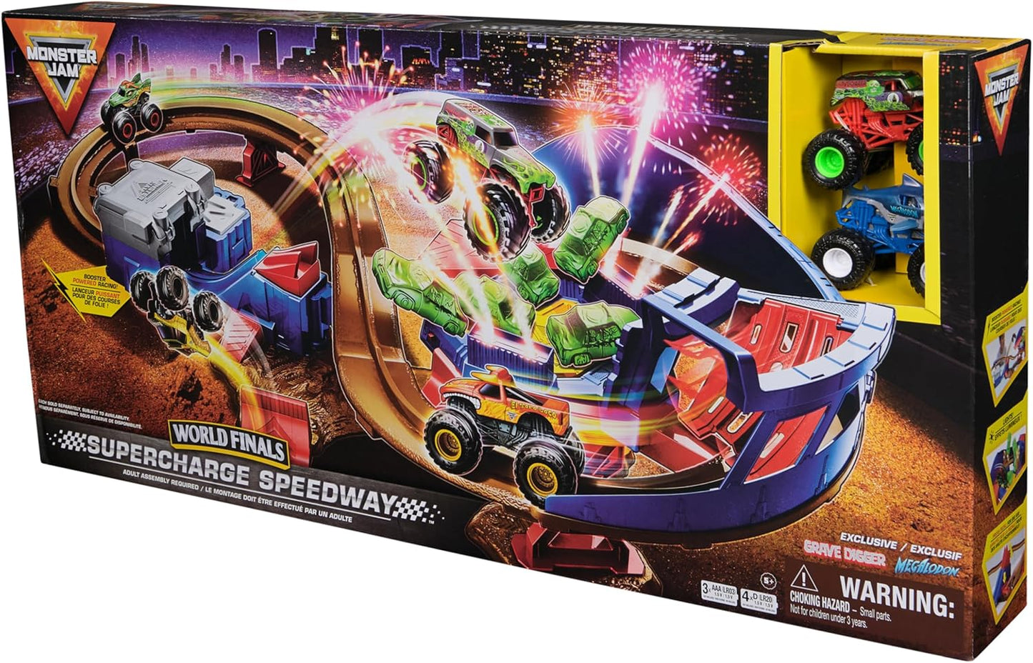 Monster Jam, Supercharge Speedway Playset, Megalodon y El Toro Loco