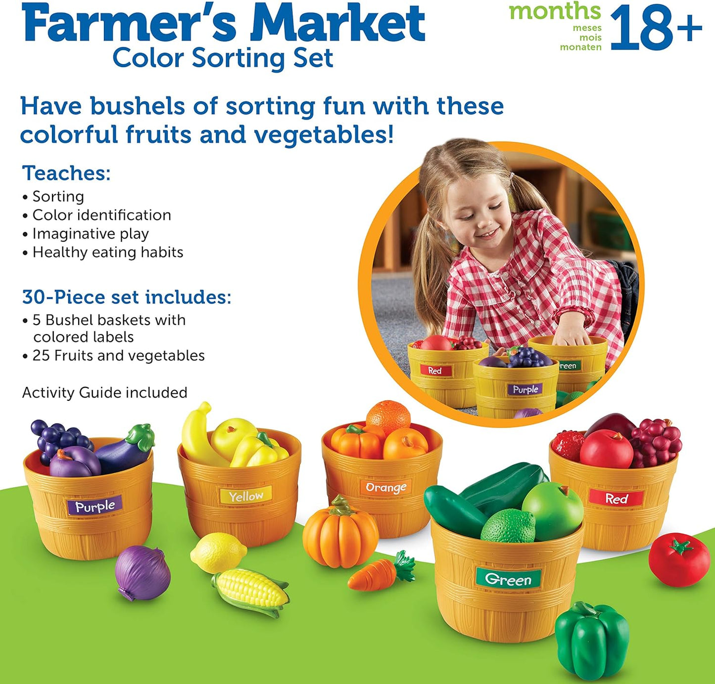 Farmer’S Market Color Sorting Set - 30 Pieces Age 18+ Months Toddler Learning Toys, Sorting Toys for Kids, Play Food,Easter Basket Stuffers
