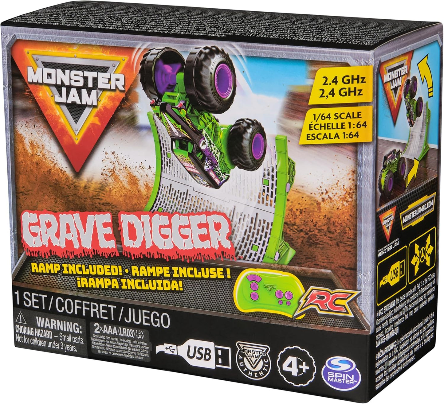 Monster Jam, Camión monstruo oficial de Grave Digger a control remoto con rampa