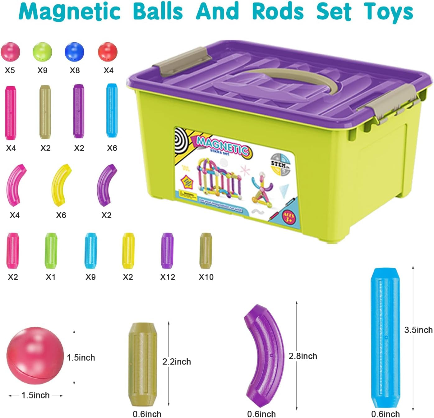 Juego de 88 bolas y varillas magnéticas, juguetes de construcción magnéticos coloridos DIY STEM bloques de construcción