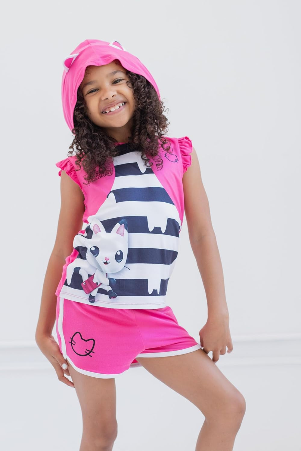 GABBY'S DOLLHOUSE - Conjunto de camiseta sin mangas con capucha y pantalones cortos