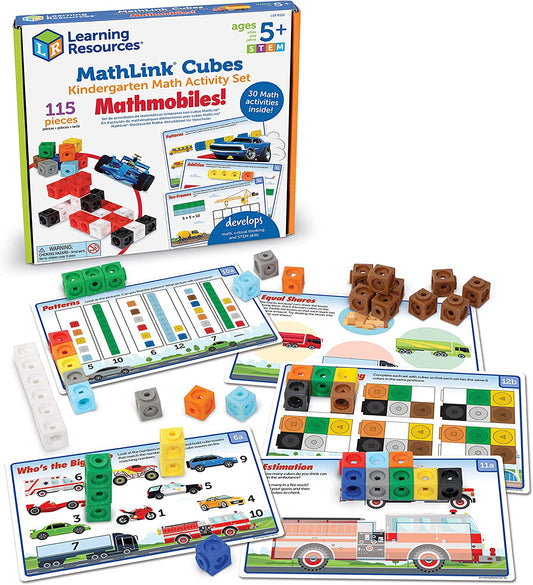 Mathlink Cubes Kindergarten Math Activity Set: Mathmobiles! 115 Pieces, Ages 5+ Kindergarten STEM Activities, Math Activity Set and Games for Kids