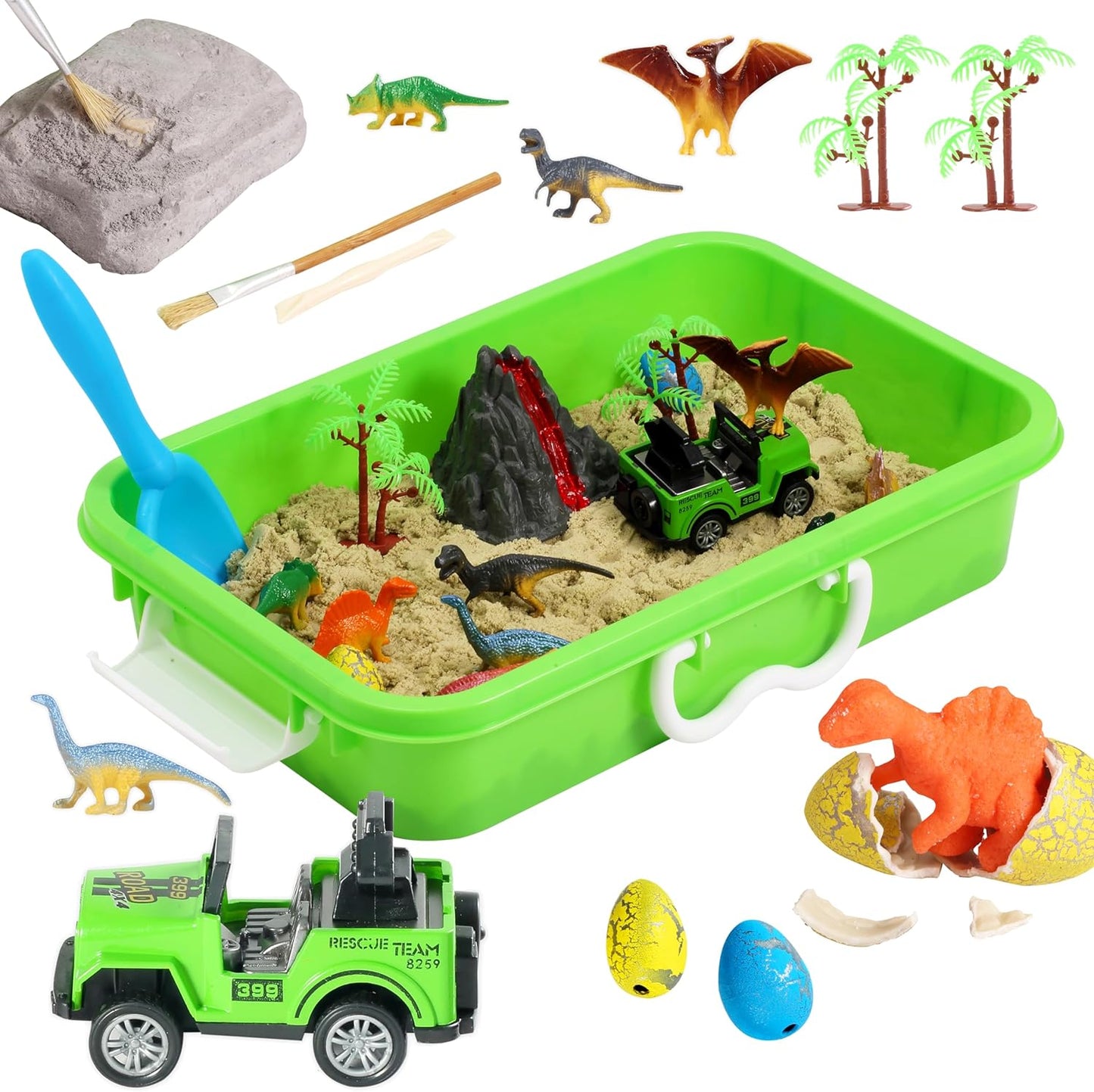 Cubo sensorial de dinosaurio, juguetes sensoriales de excavación de dinosaurios con arena de juego para niños y niñas, juguetes para niños, caja de arena