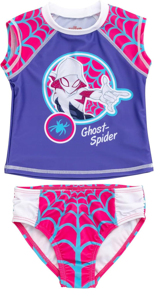 Marvel Spider-Man  - Conjunto de traje de baño para niñas con protección UPF 50+ y parte inferior de bikini