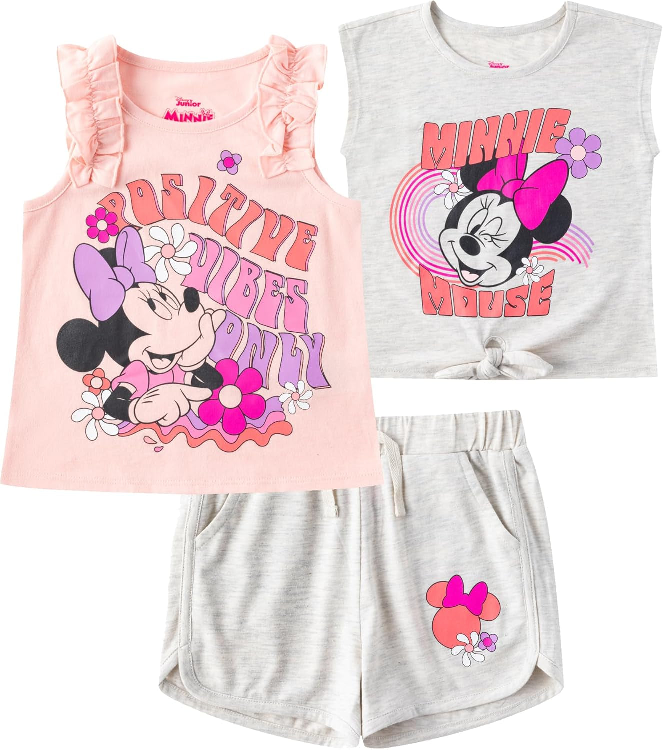 Disney Minnie Mouse - Conjunto de camiseta de manga corta de 3 piezas