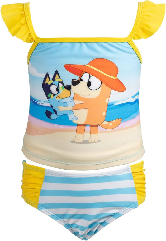 Bluey Traje de baño para niñas con parte superior de tankini y parte inferior de bikini UPF 50+ tallas para niños pequeños (2T - 7-8)