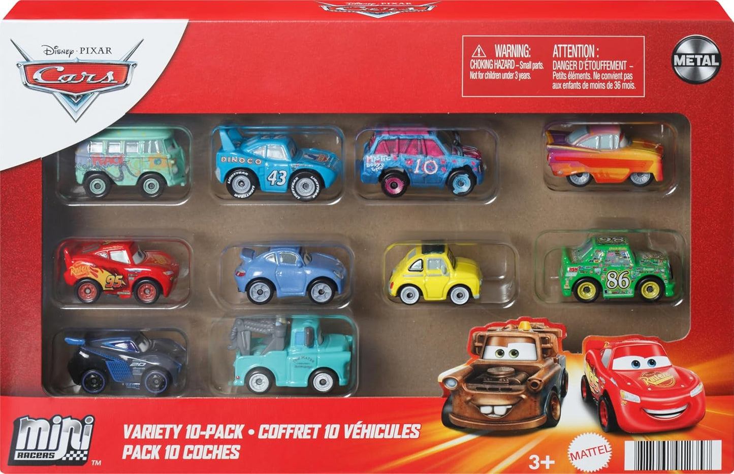 Mattel Disney and Pixar Cars Mini Racers, paquete de 10 unidades