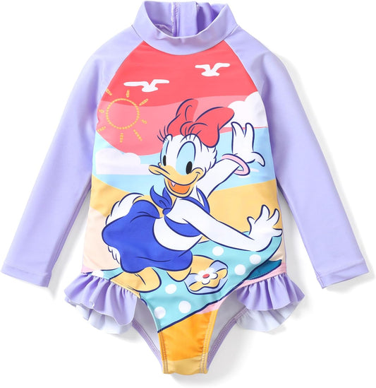 Disney- Traje de baño de manga larga de una pieza para niña