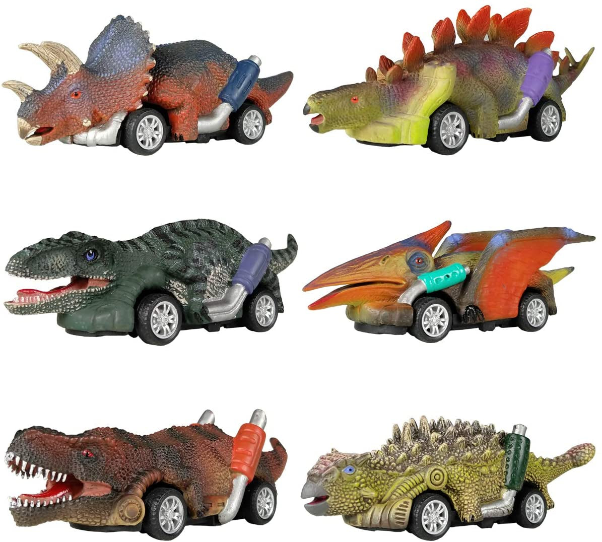 Coches de juguete de dinosaurio, paquete de 6