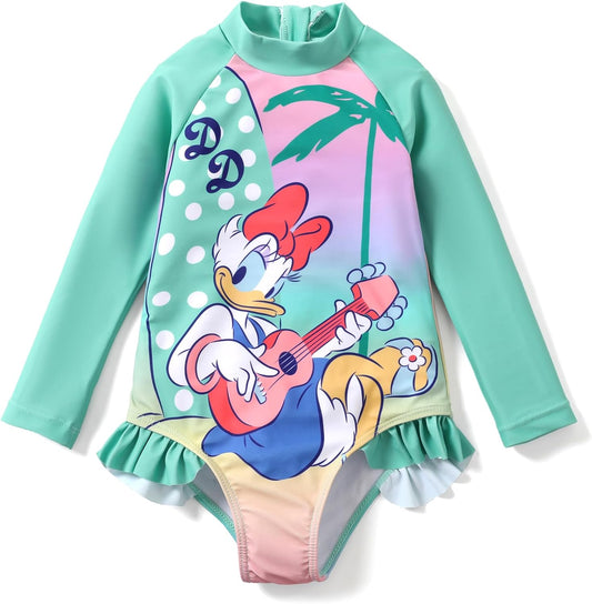 Disney Mickey and Friends - Traje de baño de manga larga de una pieza para niña