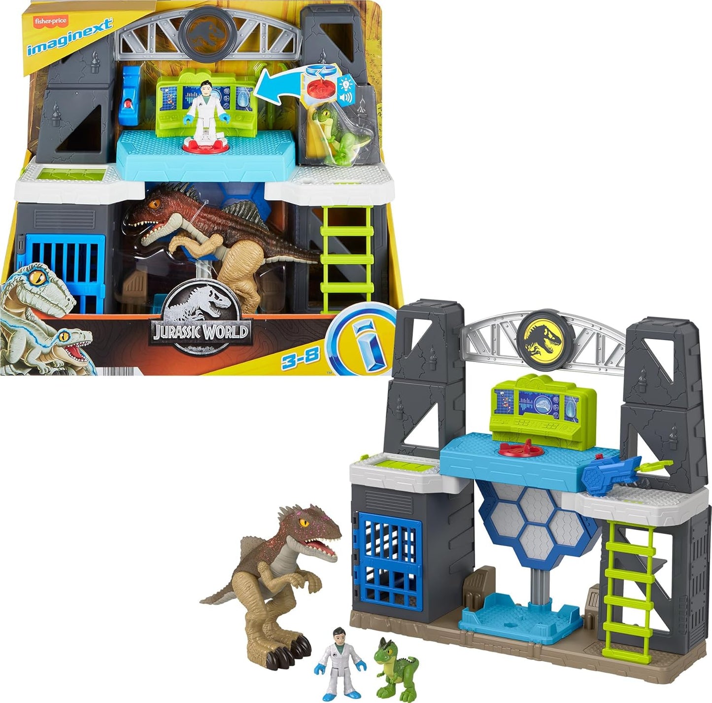 Fisher-Price Imaginext Jurassic World - Juego de dinosaurios con luces y sonidos para niños a partir de 3 años