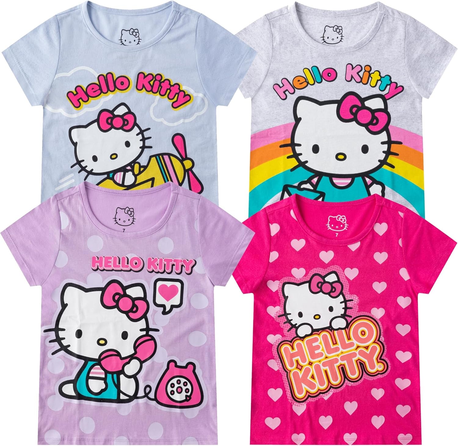 Hello Kitty Sanrio - Paquete de 4 camisetas de manga corta