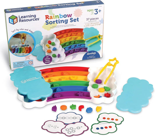 Rainbow Sorting Set,37 Pieces, Ages 3+, Fine Motor Skills, Color and Sorting Recognition, Addition Skills, Sensory Tray Toys