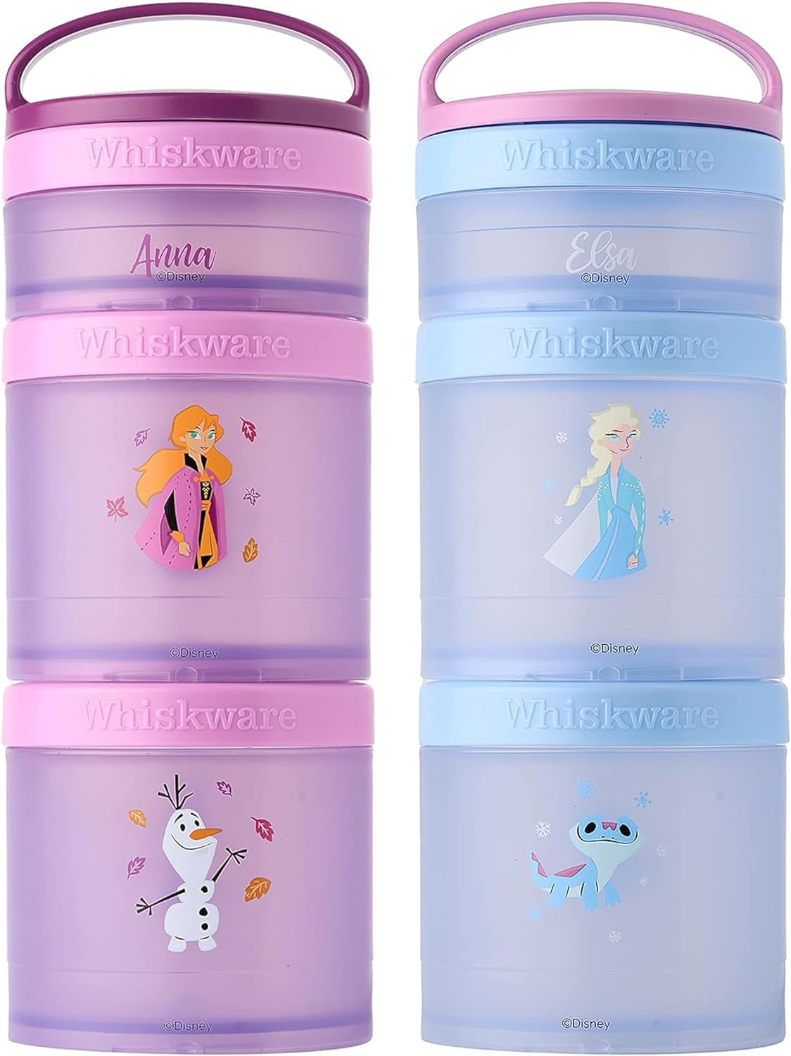 Whiskware Disney Princess Recipientes apilables para aperitivos Elsa, Anna, Olaf y Bruni de Frozen (paquete de 2)