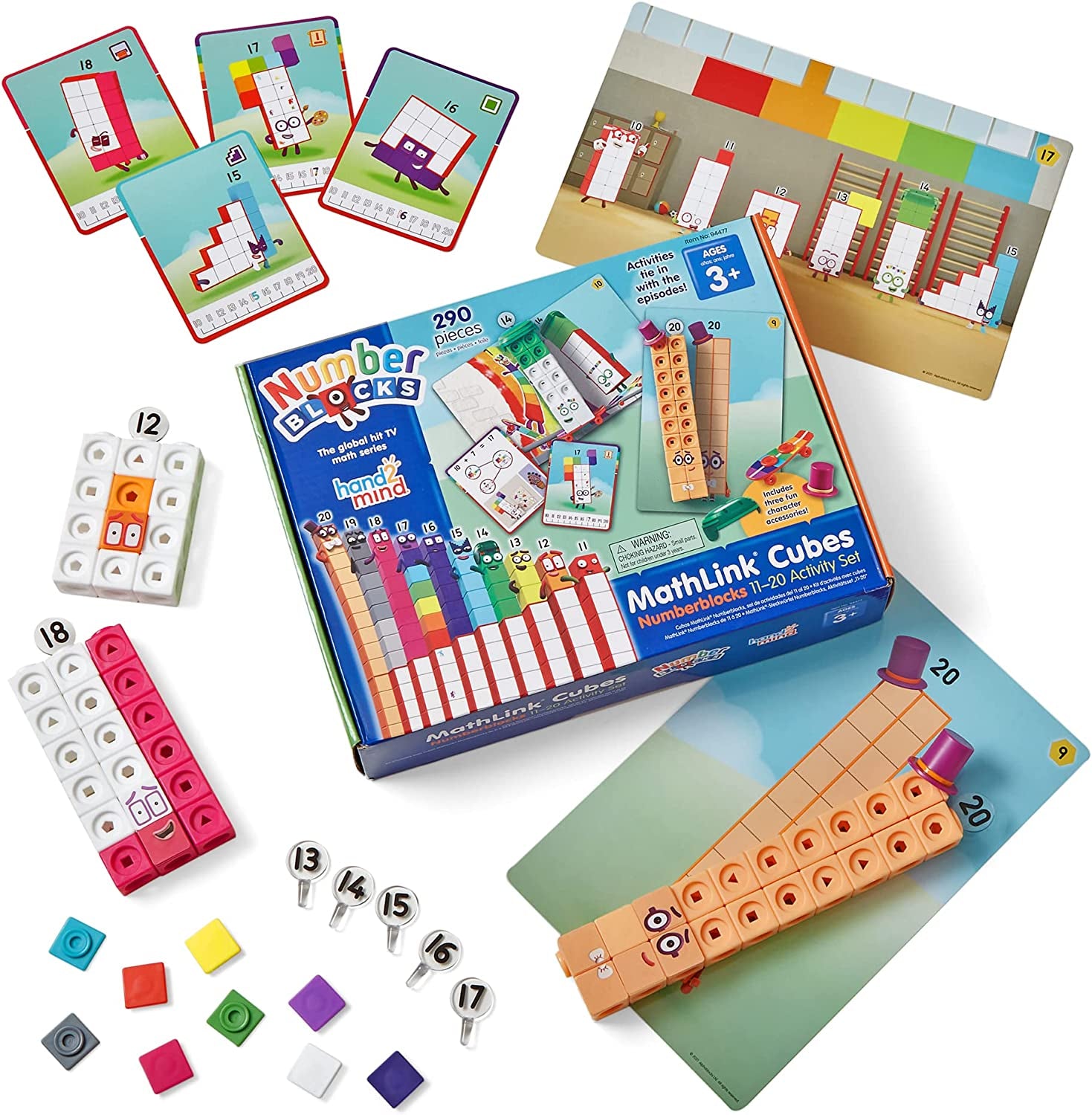 Numberblocks MathLink Cubes - Juego de actividades de 11 a 20, 30 actividades de bloques de números vinculadas a episodios de televisión, 155 cubos NumberBlocks MathLink