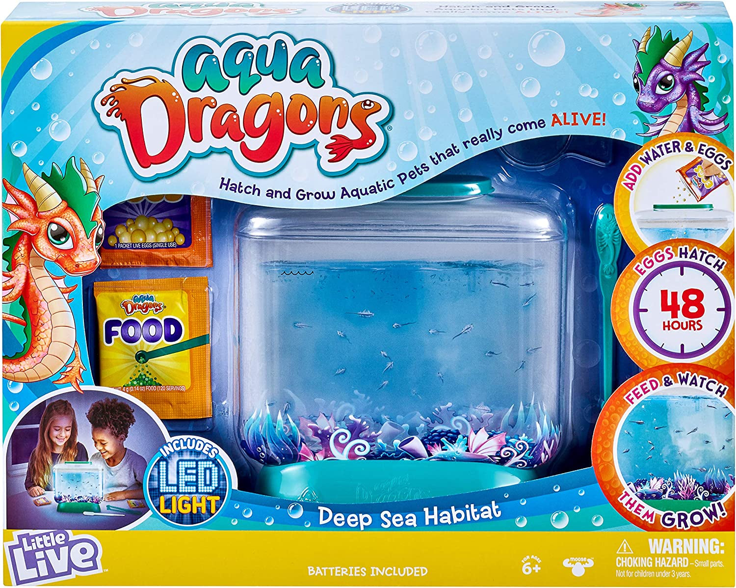 Little Live Aqua Dragons - Hábitat de aguas profundas, tanque con luz LED, escotilla y cultivo de mascotas acuáticas 