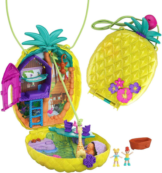 Polly Pocket Muñecas y accesorios, juguete de viaje 2 en 1, juego de bolso de piña con micro polly y muñecas Lila