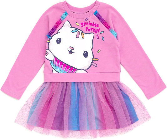 Pandy Paws Cakey Cat Girls French Terry Dress Toddler to Big Kid