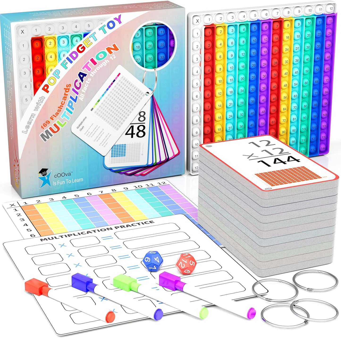 Multiplication Flash Cards + Multiplication Chart - Math Manipulatives Multiplication Fact Cards - Mutiplication Game Flashcards - Times Table Multiplication Flash Cards 3Rd Grade, 4Th, 5Th, 6Th Grade