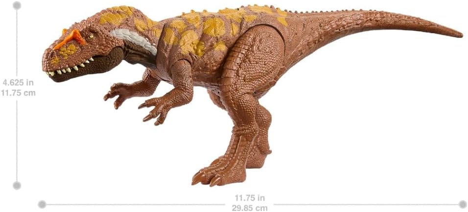 Mattel Jurassic World - Figura de dinosaurio Megalosaurus Wild Roar con sonido de rugido continuo y acción de ataque