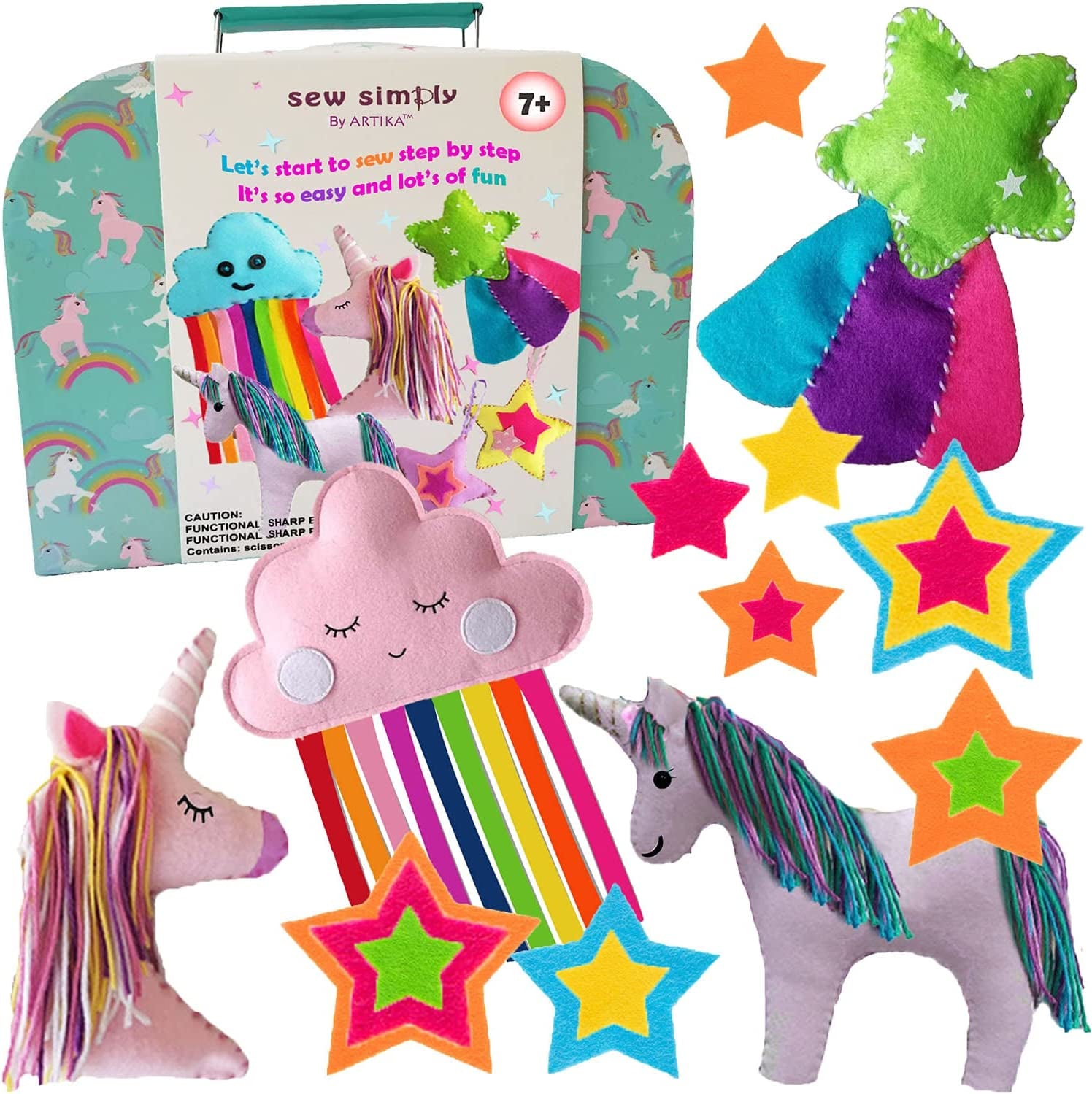 Kit de costura para niños, manualidades para niñas con temática de unicornio y folleto de plantillas