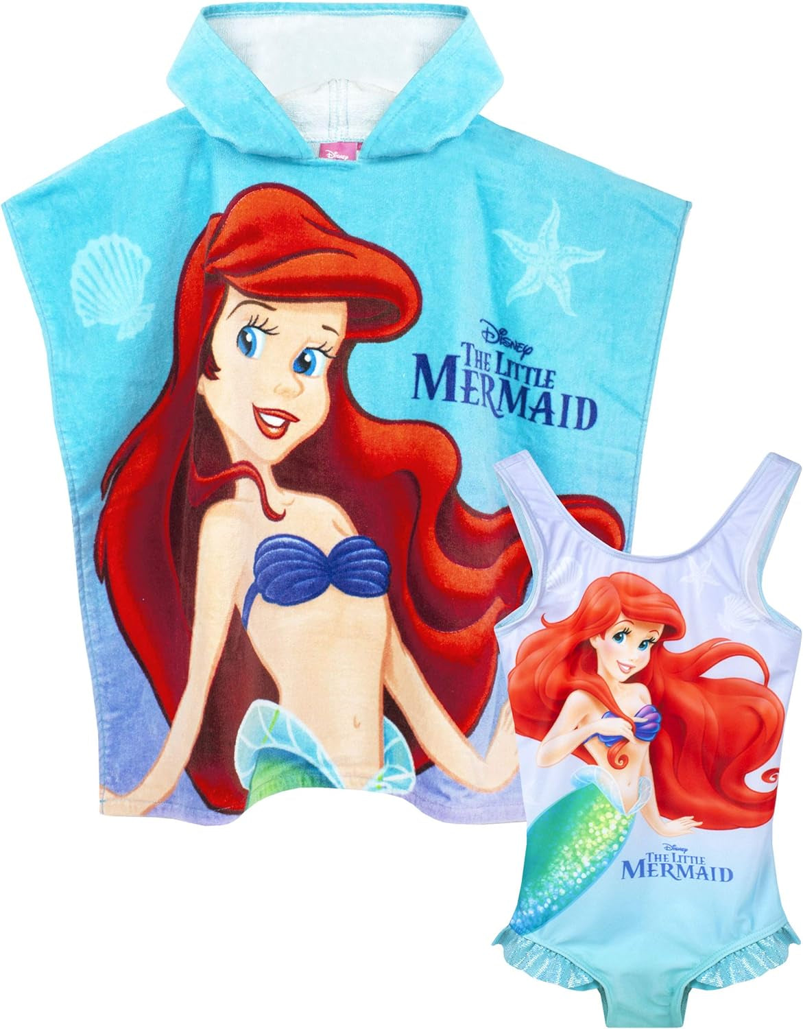 Disney  - Conjunto de traje de baño y poncho con capucha para niña