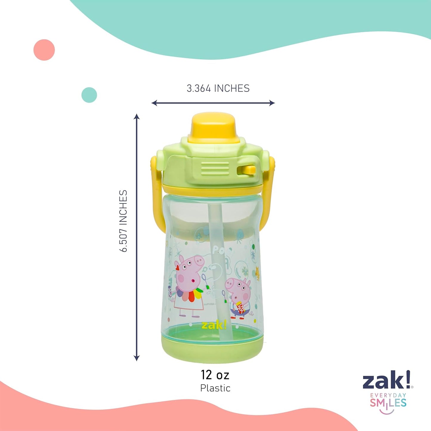 Zak Designs Peppa Pig Botella de agua 12 onzas