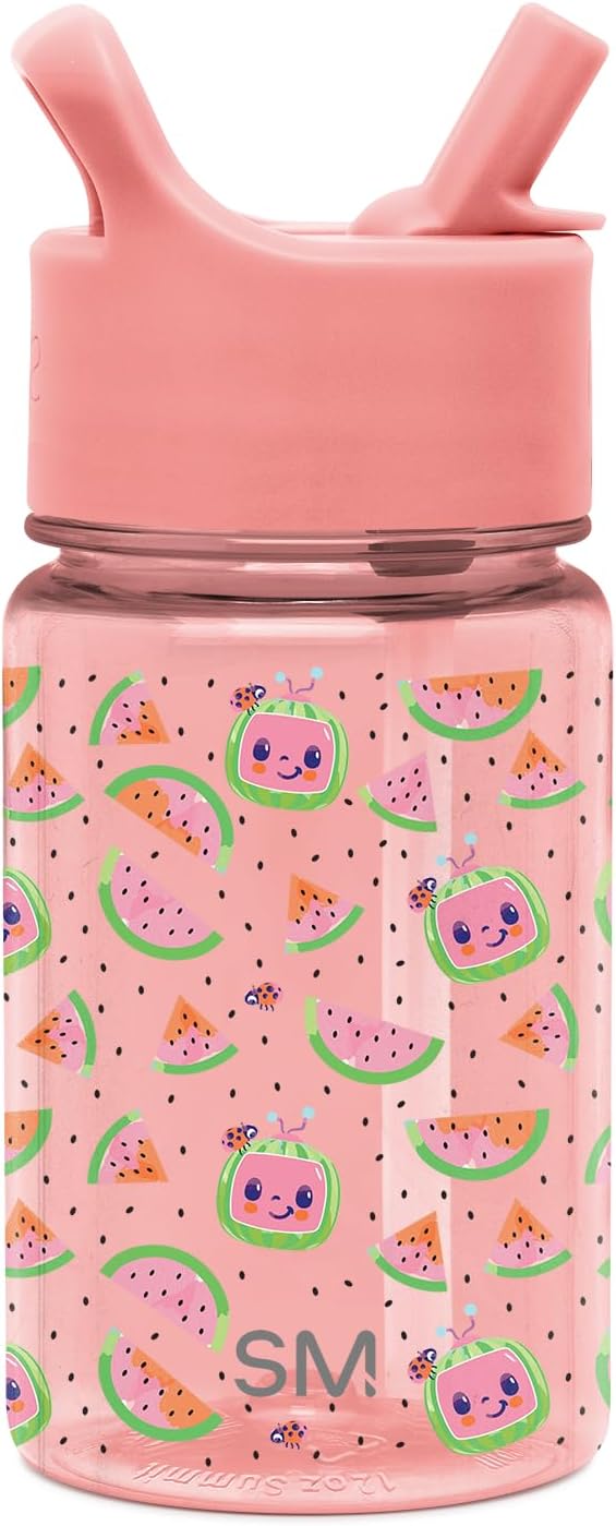 Simple Modern CoComelon - Botella de agua para niños, de plástico, sin BPA, con tapa con popote a prueba de fugas