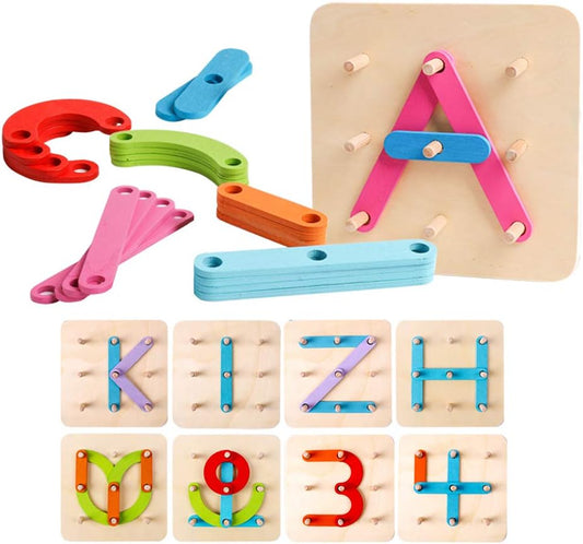 Juego de actividades de construcción de letras y números de madera