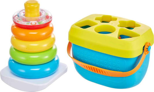 Fisher-Price Primeros bloques del bebé (10 formas) y juguete apilable de anillos