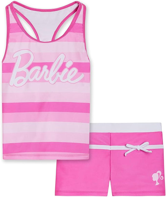 Barbie Conjunto de traje de baño y camiseta tankini con espalda cruzada UPF 50+