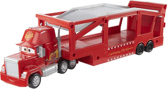Mattel Disney and Pixar Cars Mack Hauler, camión transportador de juguetes de 13 pulgadas con rampa y almacenamiento de transporte para 12 vehículos