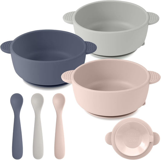 Paquete de 3 cuencos para bebés con succión y 3 cucharas