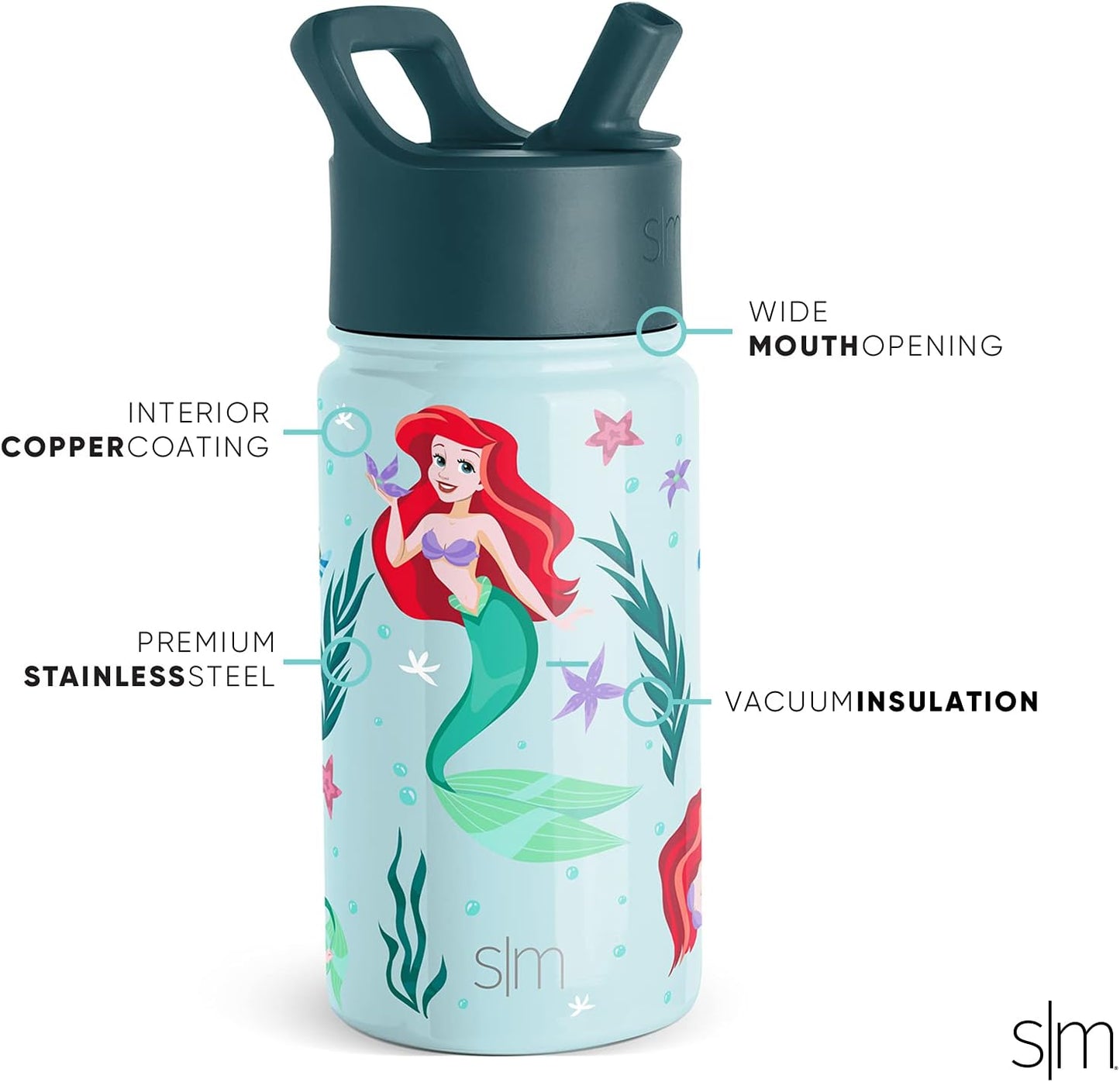 Simple Modern - Ariel, La Sirenita de Disney - Botella de agua de acero inoxidable aislado