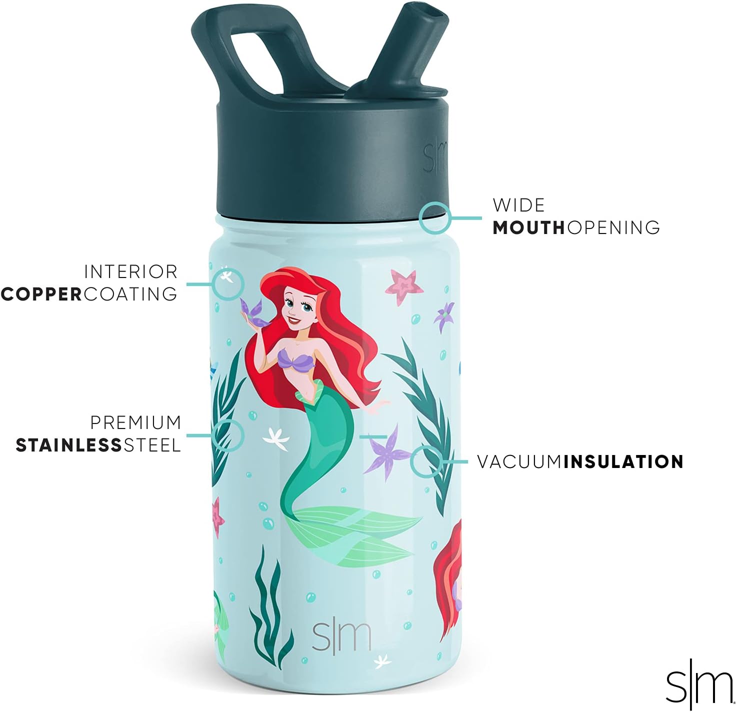 Simple Modern - Ariel, La Sirenita de Disney - Botella de agua de acero inoxidable aislado