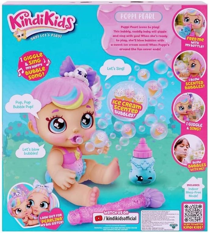 Kindi Kids Muñeca electrónica de 6.5" y 2 accesorios - Poppi Pearl Bubble