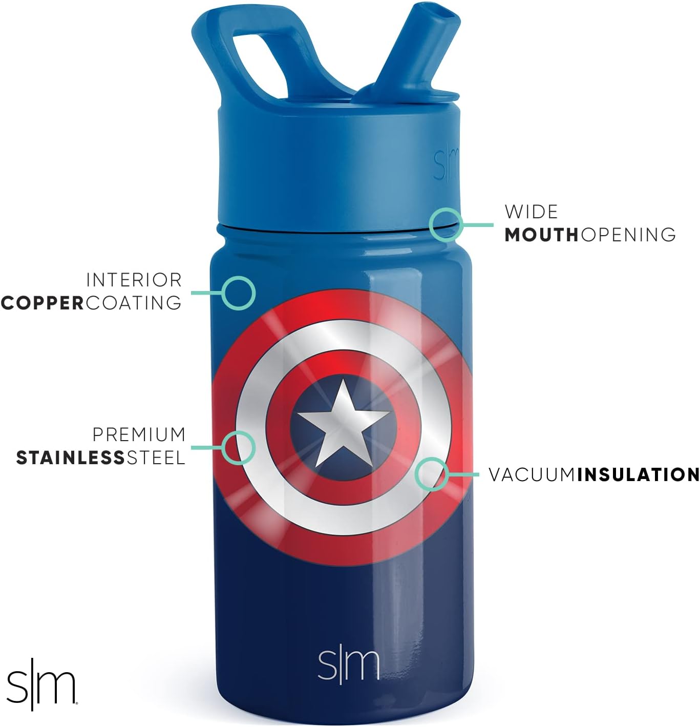 Simple Modern - Botella de agua de acero inoxidable Capitán América de Marvel