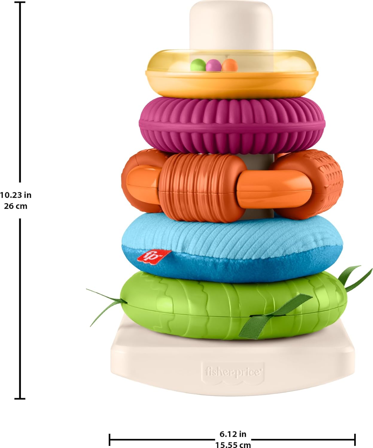 Fisher-Price Juguetes apilables sensoriales Rock-A-Stack Anillos con actividades motoras finas en base Roly-Poly 