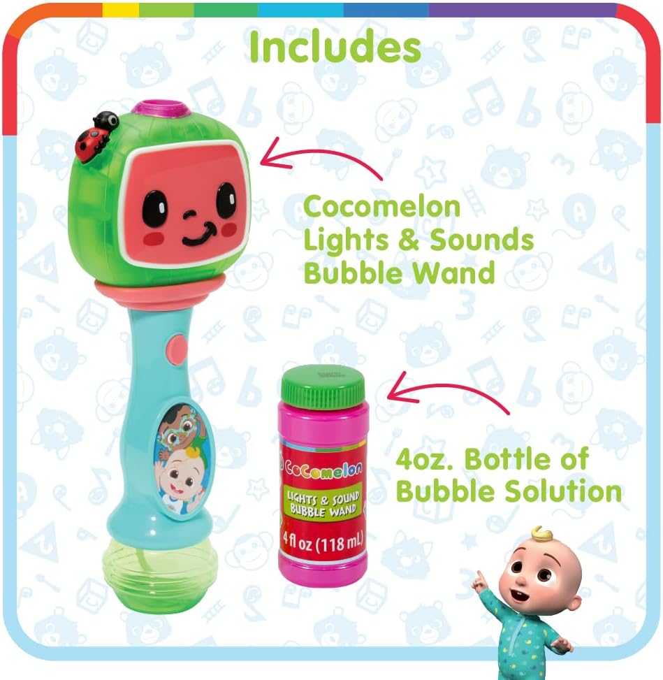 Cocomelon Light and Sound Musical Bubble Wand, Includes Bubble Solution