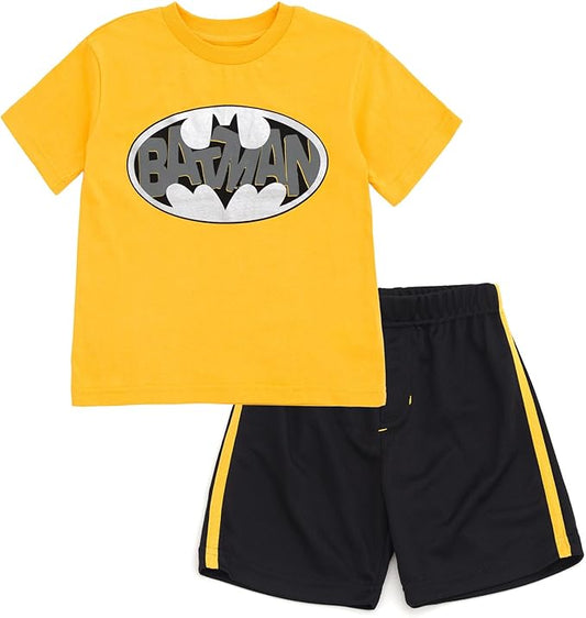 DC Comics Conjunto de camiseta atlética de la Liga de la Justicia de Batman Superman y pantalones cortos de malla