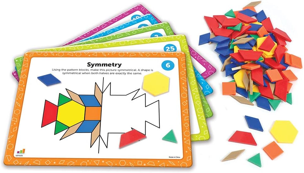 Learning Resources Juego de actividades matemáticas de bloques de patrones, juegos de matemáticas para niños, juegos educativos, matemáticas preescolares, Montessori, 144 piezas, a partir de 5 años