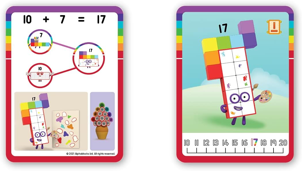 Numberblocks MathLink Cubes - Juego de actividades de 11 a 20, 30 actividades de bloques de números vinculadas a episodios de televisión, 155 cubos NumberBlocks MathLink