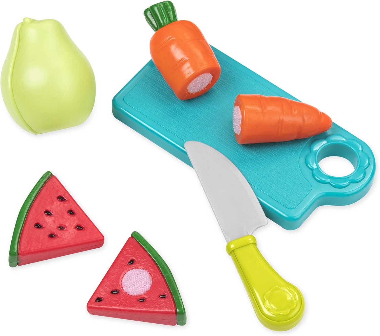 Battat Farmers Market Pretend - Juego de juguetes de frutas y vegetales para comer y cortar (37 piezas)