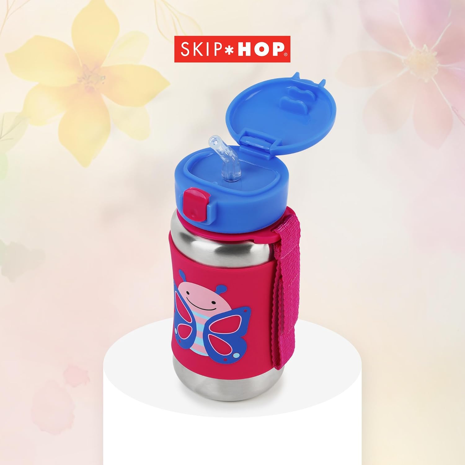 Skip Hop botella de acero inoxidable con sorbete de zoológico, mariposa